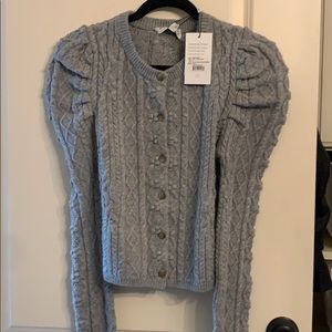 NWT something navy puff sleeve grey sweater, small